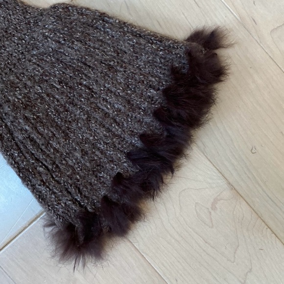 Tempo Paris Brown Rabbit Fur Trim Long Snap Sweater Coat s M/L worn once Cute! - Picture 7 of 9